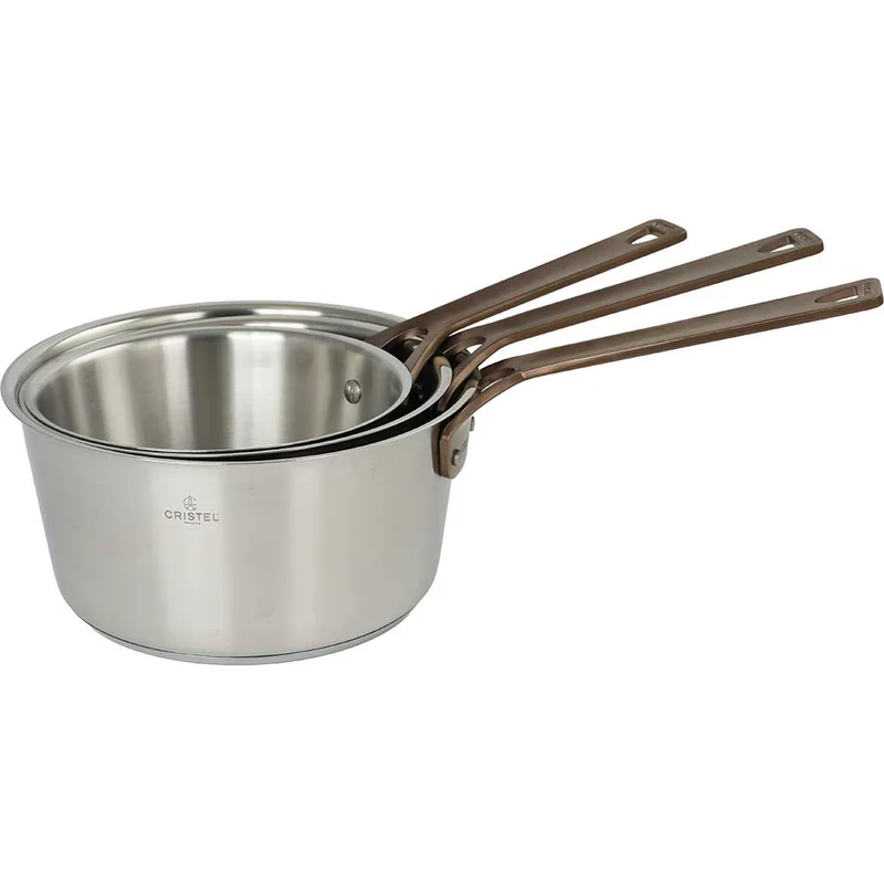 Lot de 3 Casseroles Inox Brossé Poignée Cuivrée - CRISTEL