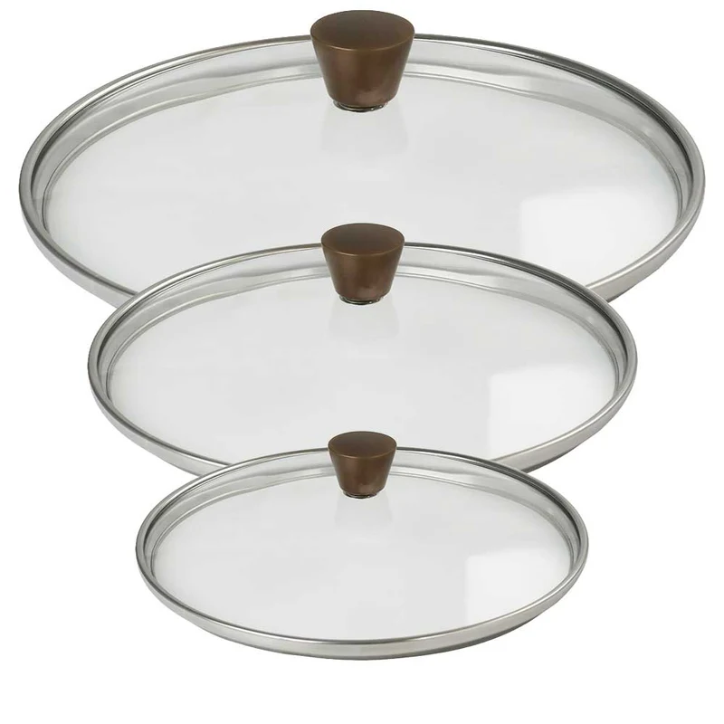 Lot de 3 couvercles en verre bombé bouton cuivré - CRISTEL