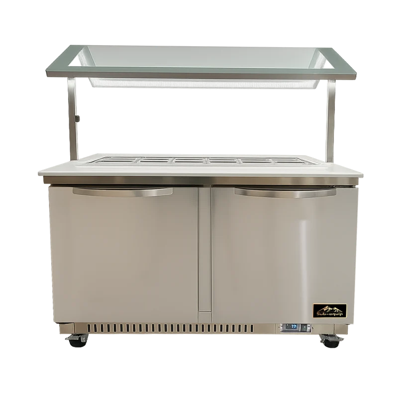 Sub-equip, CSSU-48M-BM, 48" salad and sandwich Prep Table with Glass Shield, Quartz stone countertop