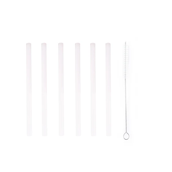 Set de 6 pailles courtes blanches en verre avec brosse de nettoyage 14 cm Point Virgule