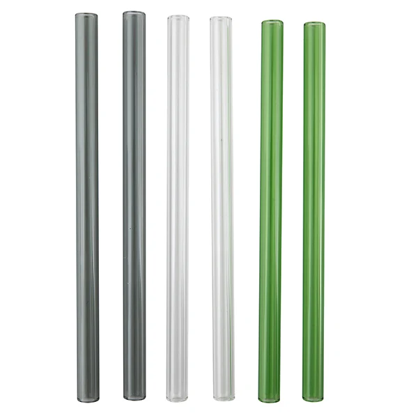 Set de 6 pailles en verre grises, vertes et transparentes avec brosse de nettoyage 21,5 cm Point Virgule
