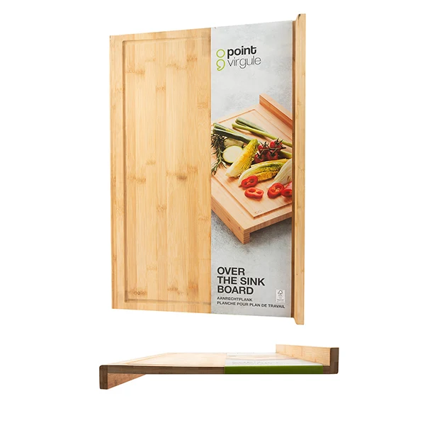 Planche à découper en bambou réversible avec rainure et ajustable au plan de travail 60 × 40 cm Point Virgule