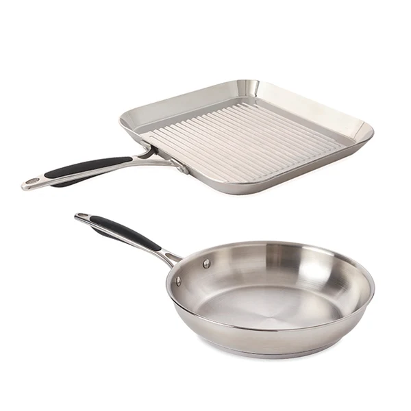 Lot grill carré 26 cm et poêle 24 cm tout inox Excell’Inox Mathon
