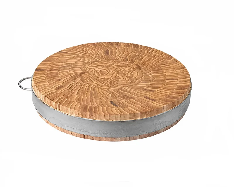 Sub-equip ,BCB-3604, Round Bamboo Chopping Board with Stainless Steel Single Handles, 36cm x 4.5cm