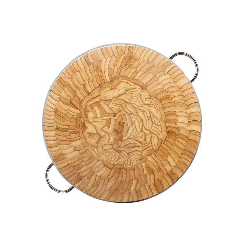 Sub-equip,BCB-4508, Round Bamboo Chopping Board with Stainless Steel Handles,45cm x 8cm