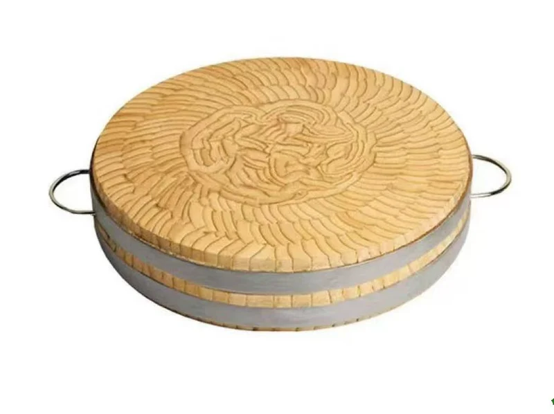 Sub-equip ,BCB-4010, Round Bamboo Chopping Board with Stainless Steel Handles, 40cm x 8.5cm