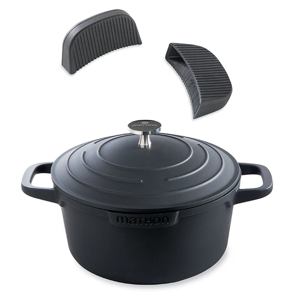 Lot cocotte légère ronde en fonte d'aluminium 20 cm 2,6 L et deux maniques silicone Mathon