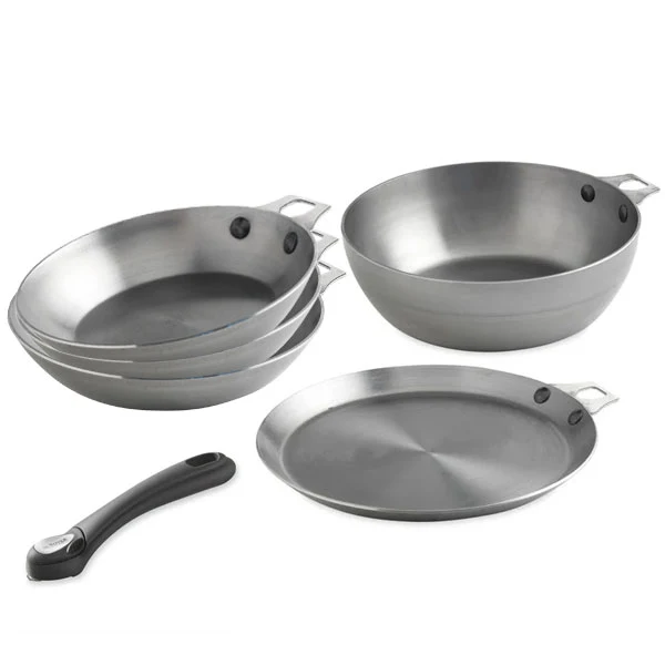 Batterie de cuisine 5 pièces acier Minéral B et manche amovible De Buyer