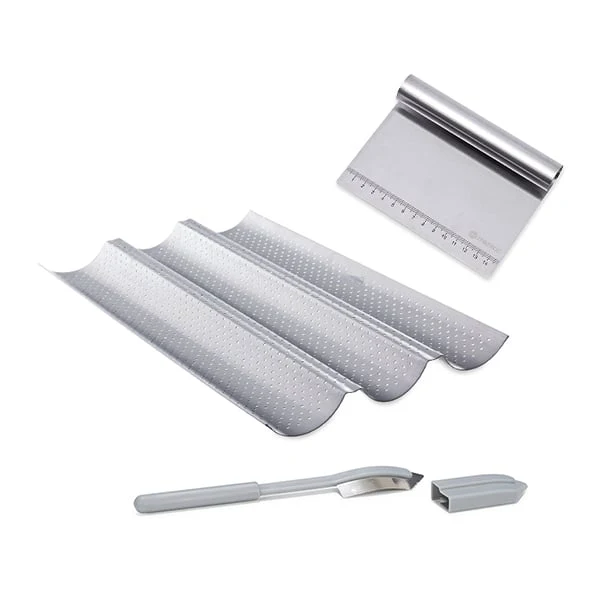 Kit faire son pain : plaque à baguettes + coupe pâte+ incisette