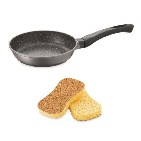 Lot poêle revêtement Dur comme la pierre 24 cm et 2 éponges végétales Mathon