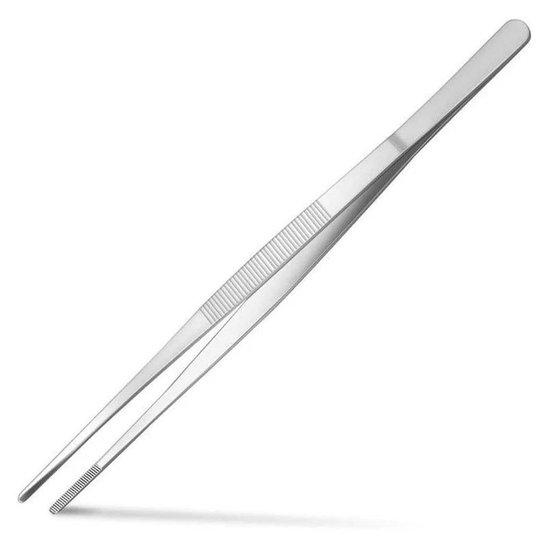 CHEFCO,PT-10S,304 Stainless Steels Tweezers with Straight Serrated Tip Professional Multi Purpose Tongs Tool for Industrial Work, Laboratory Use, Gardening