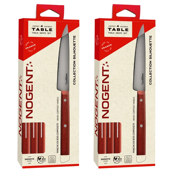 Lot de 2 coffrets de 4 couteaux de table Silhouette rouge vin Nogent