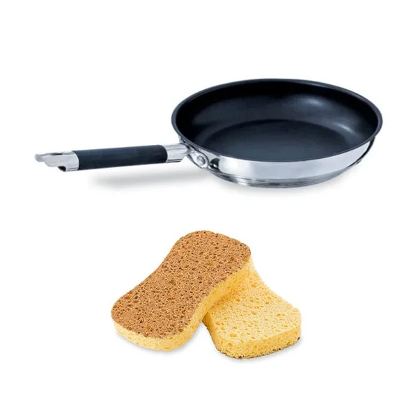 Lot poêle inox antiadhérente Rapid Cook 24 cm et 2 éponges végétales Mathon