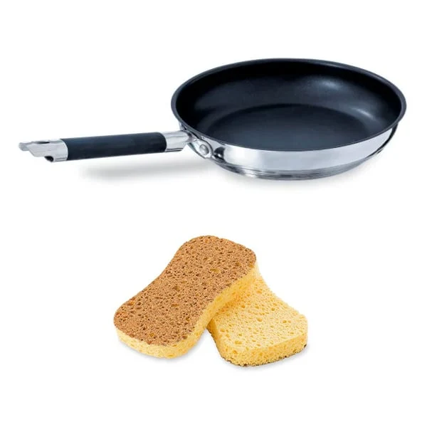 Lot poêle inox antiadhérente Rapid Cook 28 cm et 2 éponges végétales Mathon