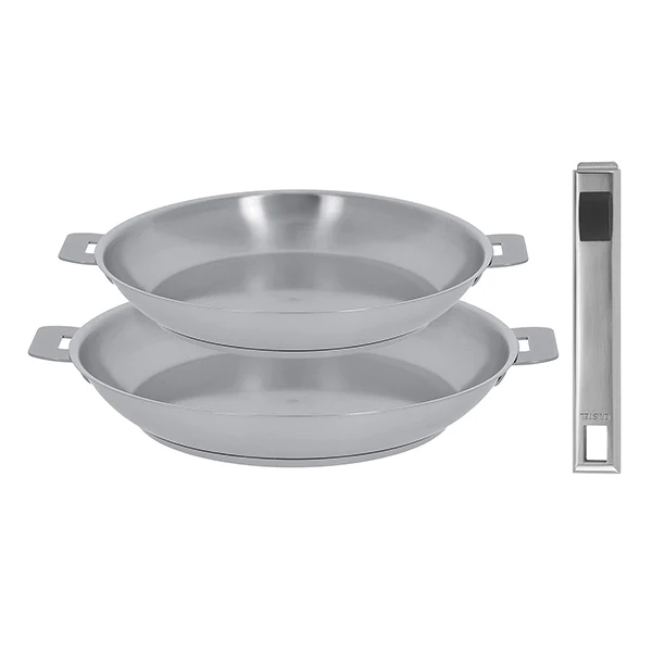 Lot 2 poêles tout inox Strate 24 et 28 cm et manche amovible Cristel