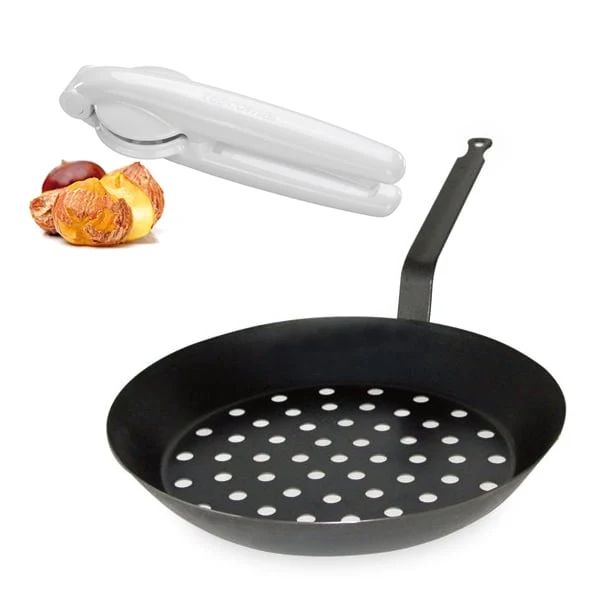 Set poêle à marrons pour cuisson sur braise 28 cm et coupe châtaignes