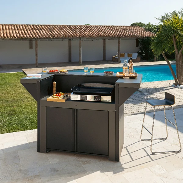 Lot ilot complet avec meuble double porte Félix et comptoir bar ENO