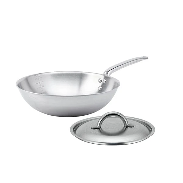 Lot wok tout inox Alchimy 32 cm et couvercle De Buyer
