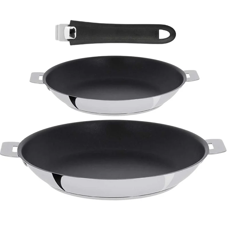 Lot 2 Poêles antiadhésives inox Mutine avec 1 poignée OFFERTE - CRISTEL