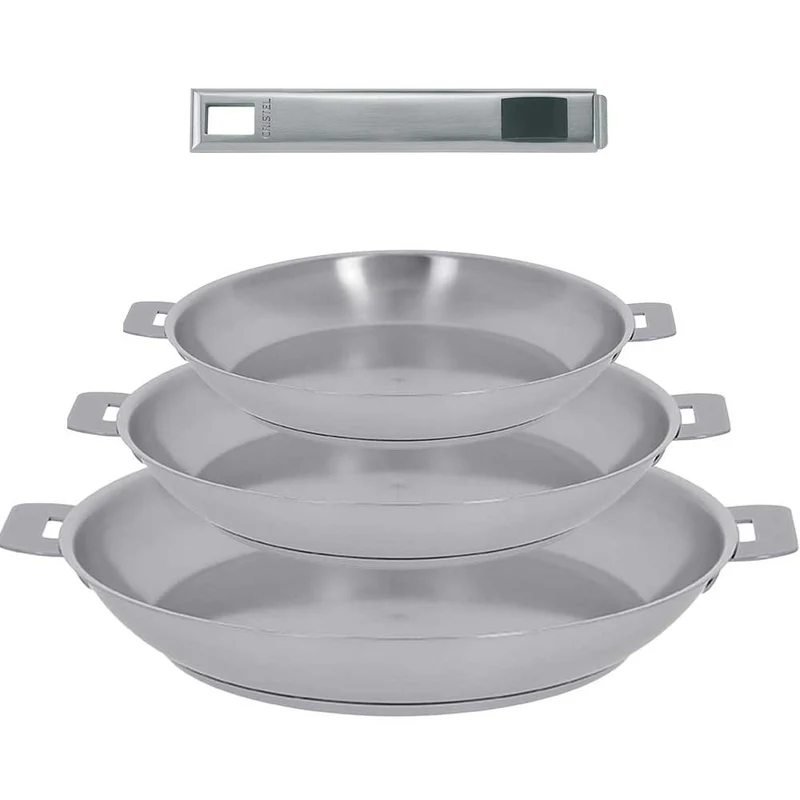Lot de 3 Poêles inox STRATE avec poignée OFFERTE - CRISTEL