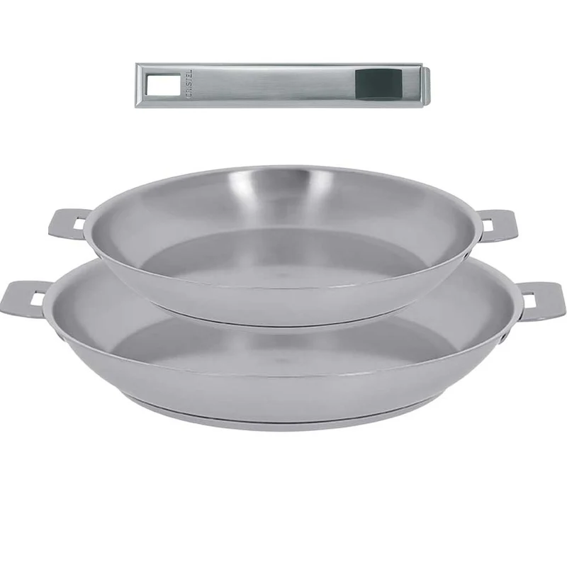 Lot de 2 Poêles inox STRATE avec poignée INCLUSE - CRISTEL