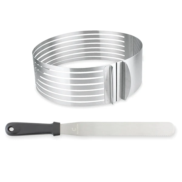 Set couteau à génoise spatule à glaçage et cercle à trancher extensible inox Mathon