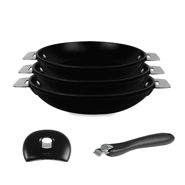Lot de 3 poêles amovibles Cookway avec anse et poignée 20 24 28 cm Cristel