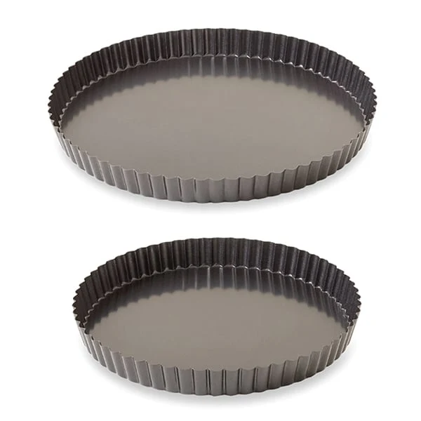 Lot 2 moules à tarte acier revêtu bords cannelés 24,5 et 28 cm Mathon