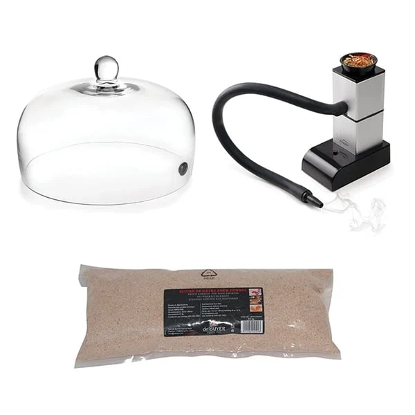 Lot fumoir avec cloche 26 cm et sciure de hêtre pour fumage