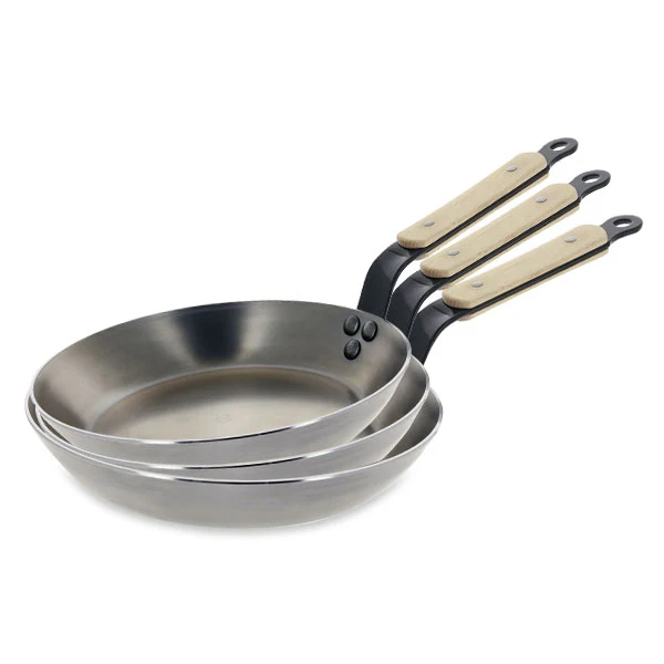 Lot 3 poêles acier Minéral B Bois 20, 24 et 28 cm De Buyer