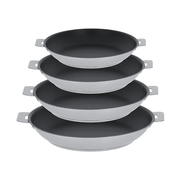 Lot 4 poêles inox antiadhérentes Strate sans manche 20, 24, 26 et 28 cm Cristel