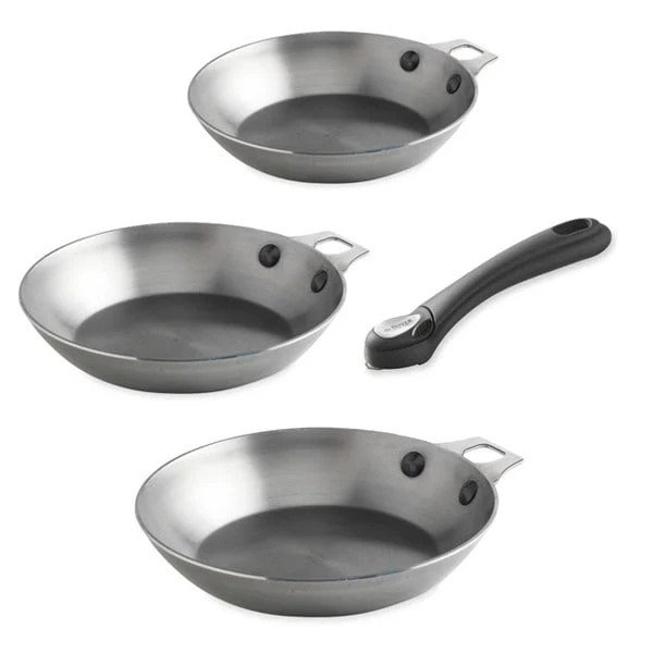 Lot 3 poêles acier Minéral B 20, 24 et 28 cm et manche amovible De Buyer