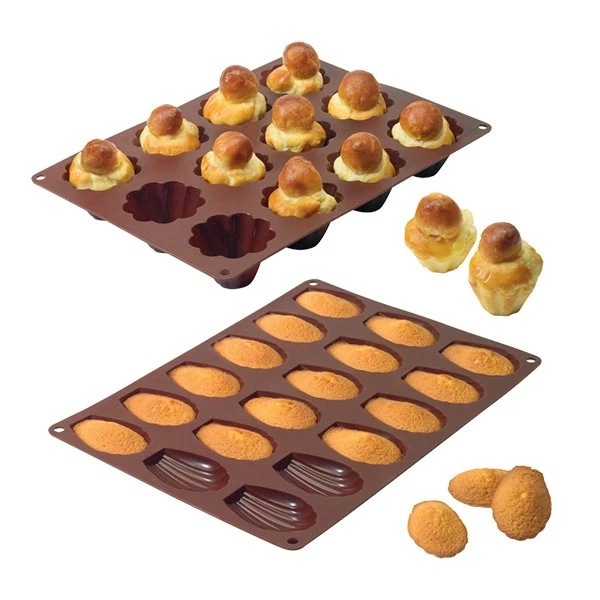 Lot de 2 Flexi'moules : 1 plaque 18 madeleines + 1 plaque 12 briochettes Mathon