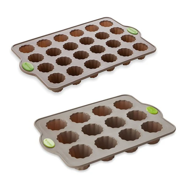 Lot 2 plaques Rigiflex 12 canelés et 24 mini-canelés en silicone et acier Mathon
