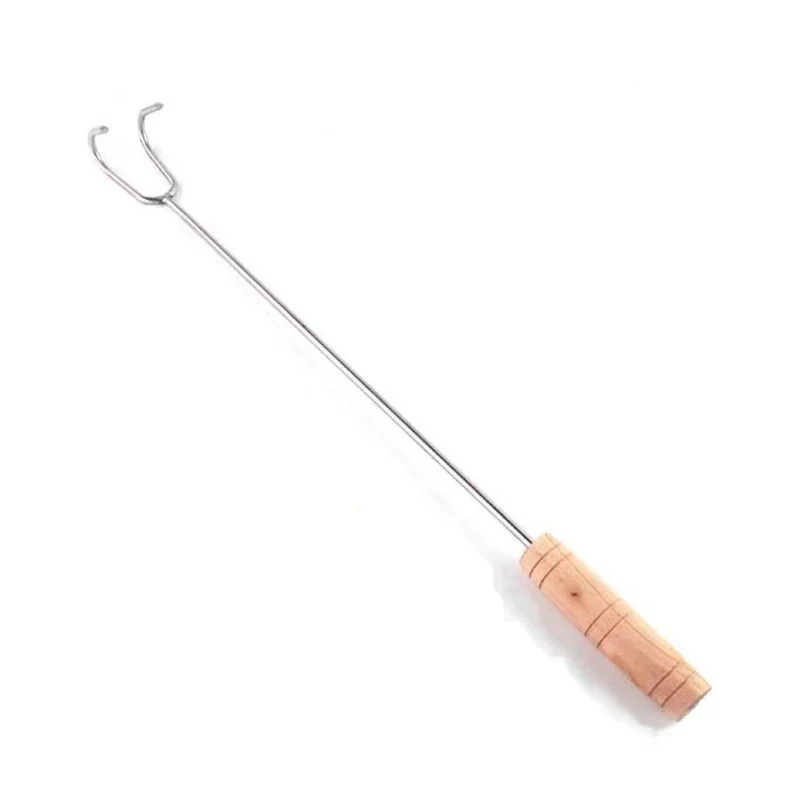 CHEFCO,HWH-19, Long 19.5" Barbecue Stainless Steel Hook with Wooden Handle