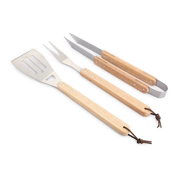 Set de 3 ustensiles à barbecue manches en bois à suspendre Pradel Excellence