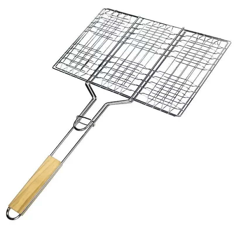 CHEFCO,BBQ-3421,Handheld Stainless Steel BBQ Grill Net Basket(34cmLx21cmW)