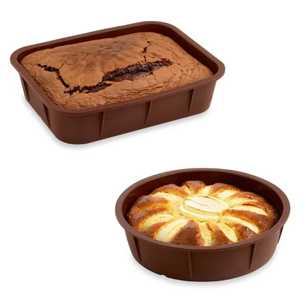 Lot de 2 Flexi' Moules en silicone - 1 rectangle 28 cm et 1 rond 24 cm Mathon