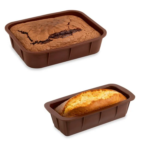Lot de 2 Flexi'Moules en silicone - 1 rectangle 28 cm et 1 cake 24 cm Mathon
