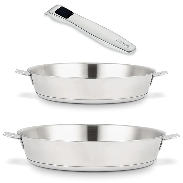 Lot 2 poêles tout inox Evolution 24 et 28 cm et manche amovible Beka