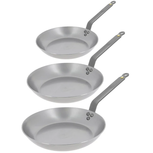 Lot 3 poêles acier Minéral B 20, 24 et 28 cm De Buyer