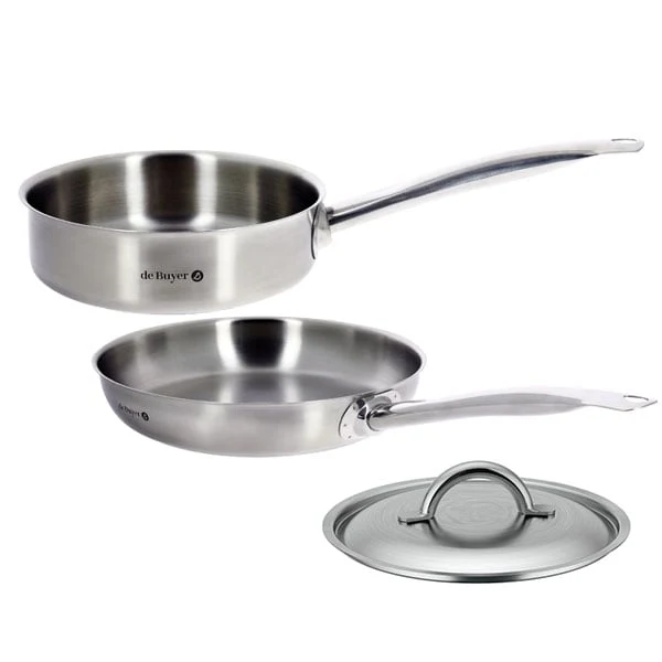 Lot poêle et sauteuse tout inox Prim’Appety 28 cm et couvercle De Buyer