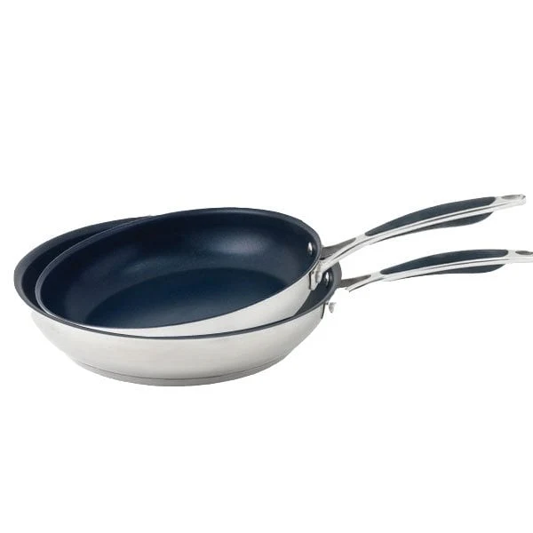 Lot 2 poêles inox antiadhérentes Excell'Inox 24 et 28 cm Mathon