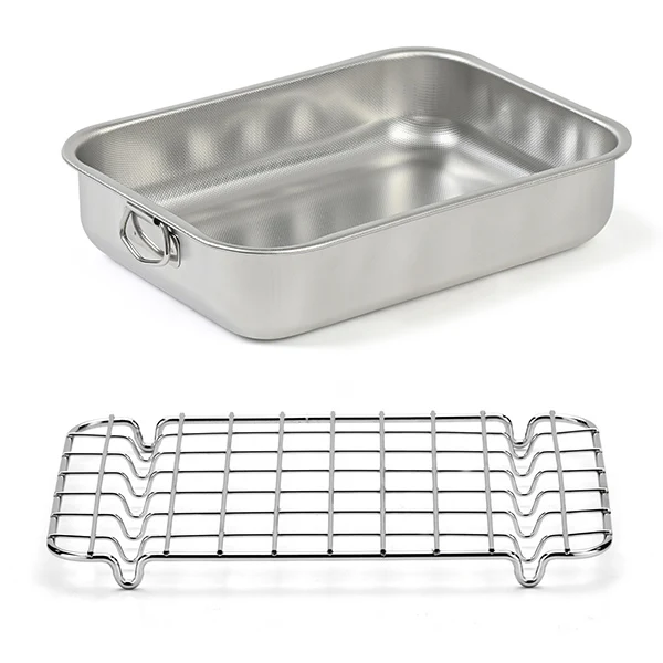 Lot plat à four rectangulaire haut 40 cm et grille 38 cm en acier inoxyable Steel Pan