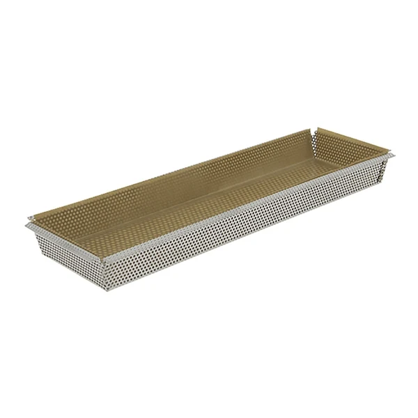 Moule rectangulaire amovible inox perforé 35 cm et feuille de cuisson antiadhésive De Buyer
