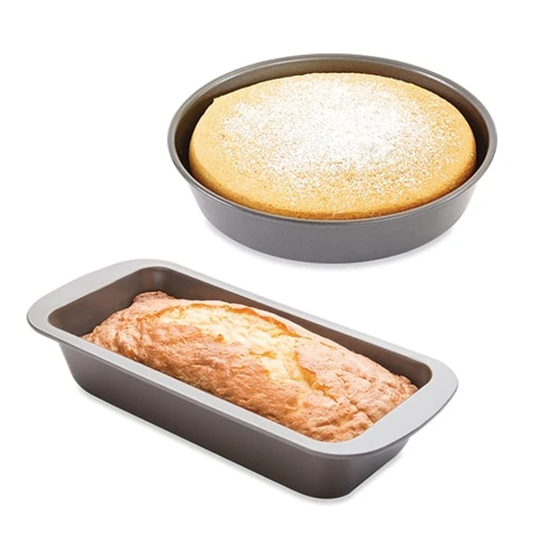 Lot moule à manqué rond 23 cm et moule à cake 25 cm acier revêtement antiadhérent Mathon