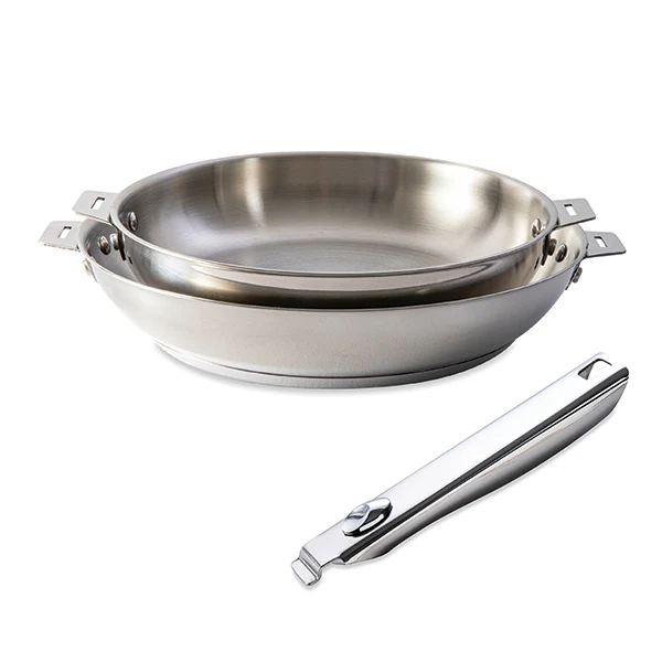 Lot 2 poêles tout inox Clips’Inox 24 et 28 cm et manche amovible Mathon