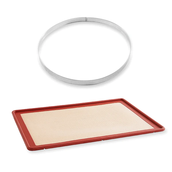 Lot tapis plaque de cuisson 39,7 x 29,5 cm et cercle à tarte perforé 28 cm Mathon