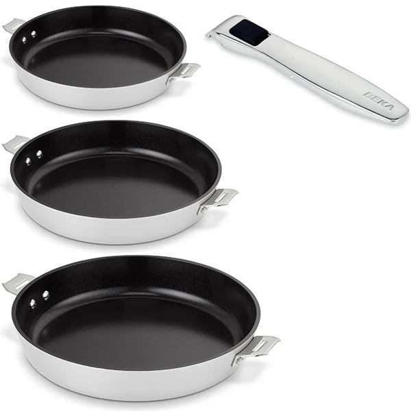 Lot 3 poêles aluminium revêtement céramique Evolution 20, 24 et 28 cm et manche amovible Beka
