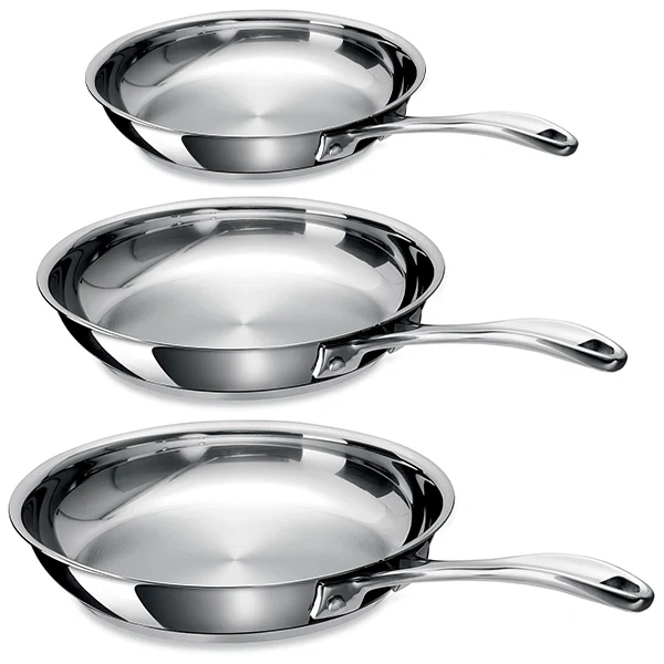 Lot 3 poêles tout inox Chef 20, 24 et 28 cm Beka